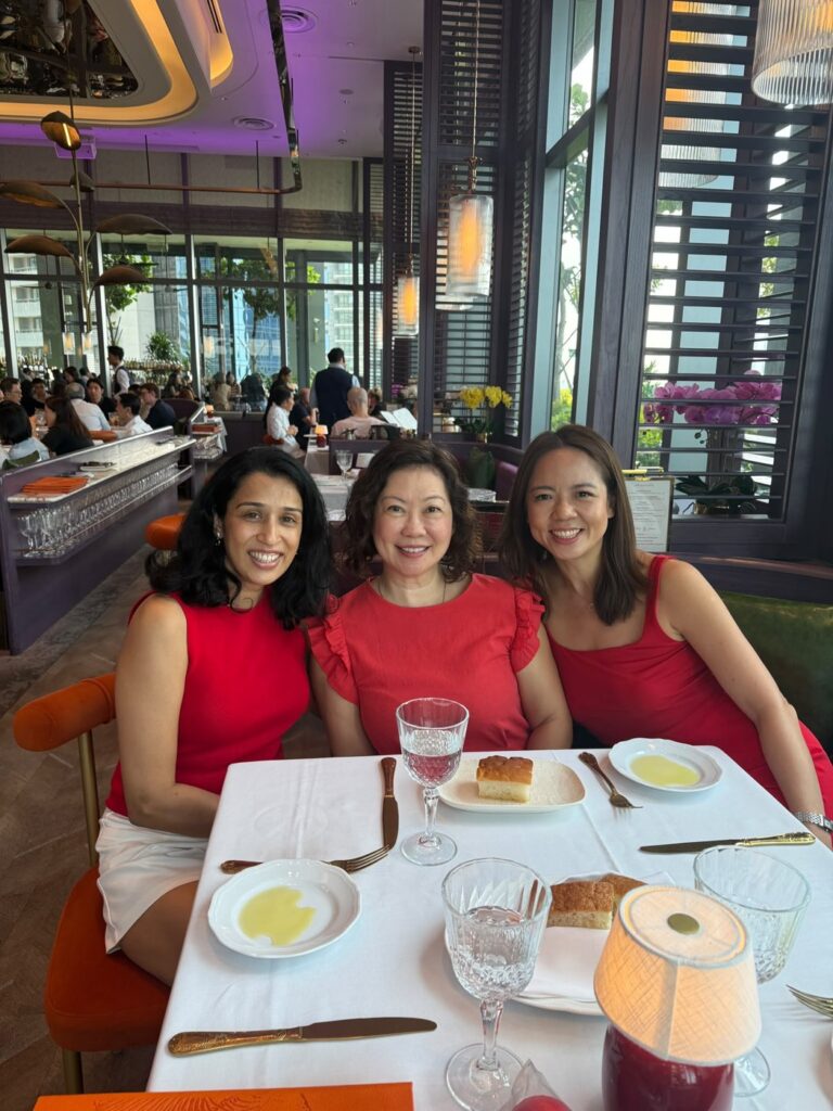 Dr Anuradha Rao celebrating National Day in red with friends