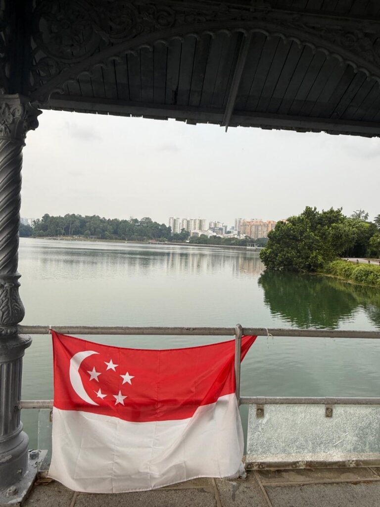 Singapore flag by the water on National Day