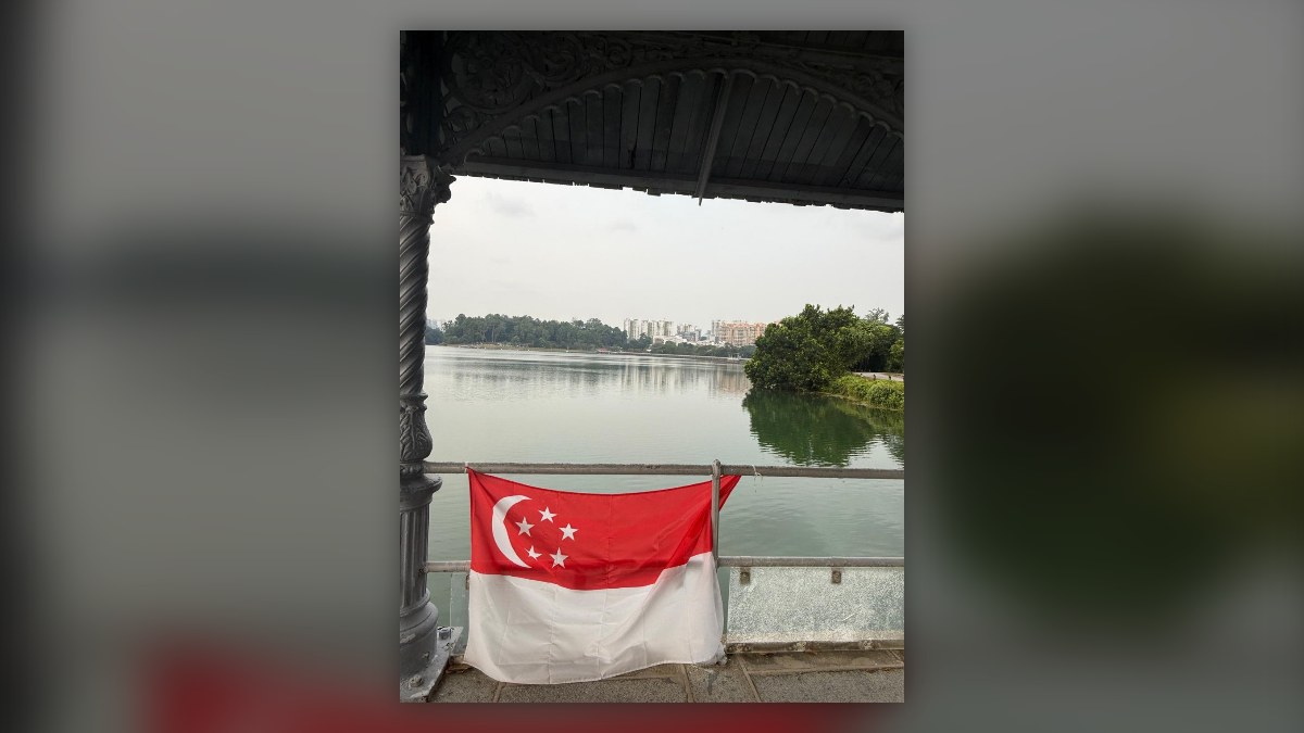 Singapore flag by the water on National Day